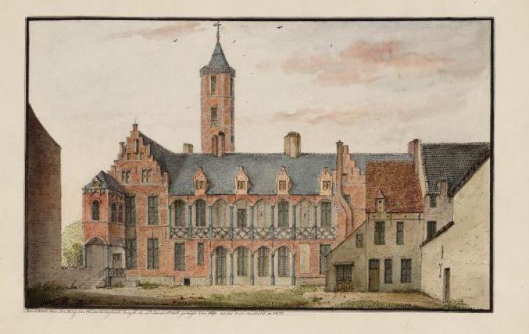 dessin représentant la vue de face de l'ancienne cour de Busleyden