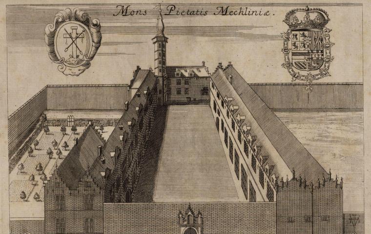 Dessin en noir et blanc représentant une vue de dessus du palais et de la cour intérieure.